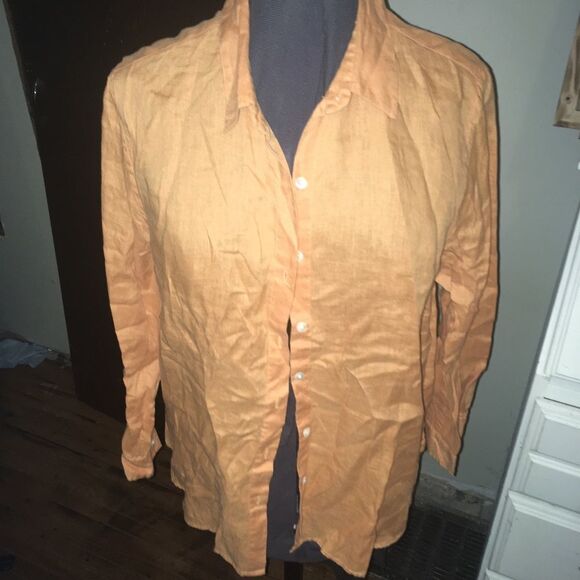 J Jill orange linen colorful natural button down tunic - Picture 1 of 4